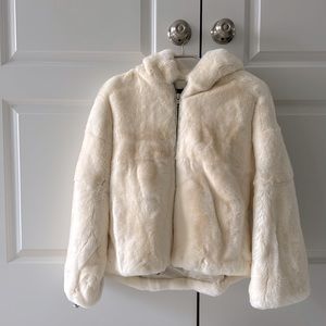 COPY - OFF WHITE REAL RABBIT FUR BOMBER JACKET WITH HOOD